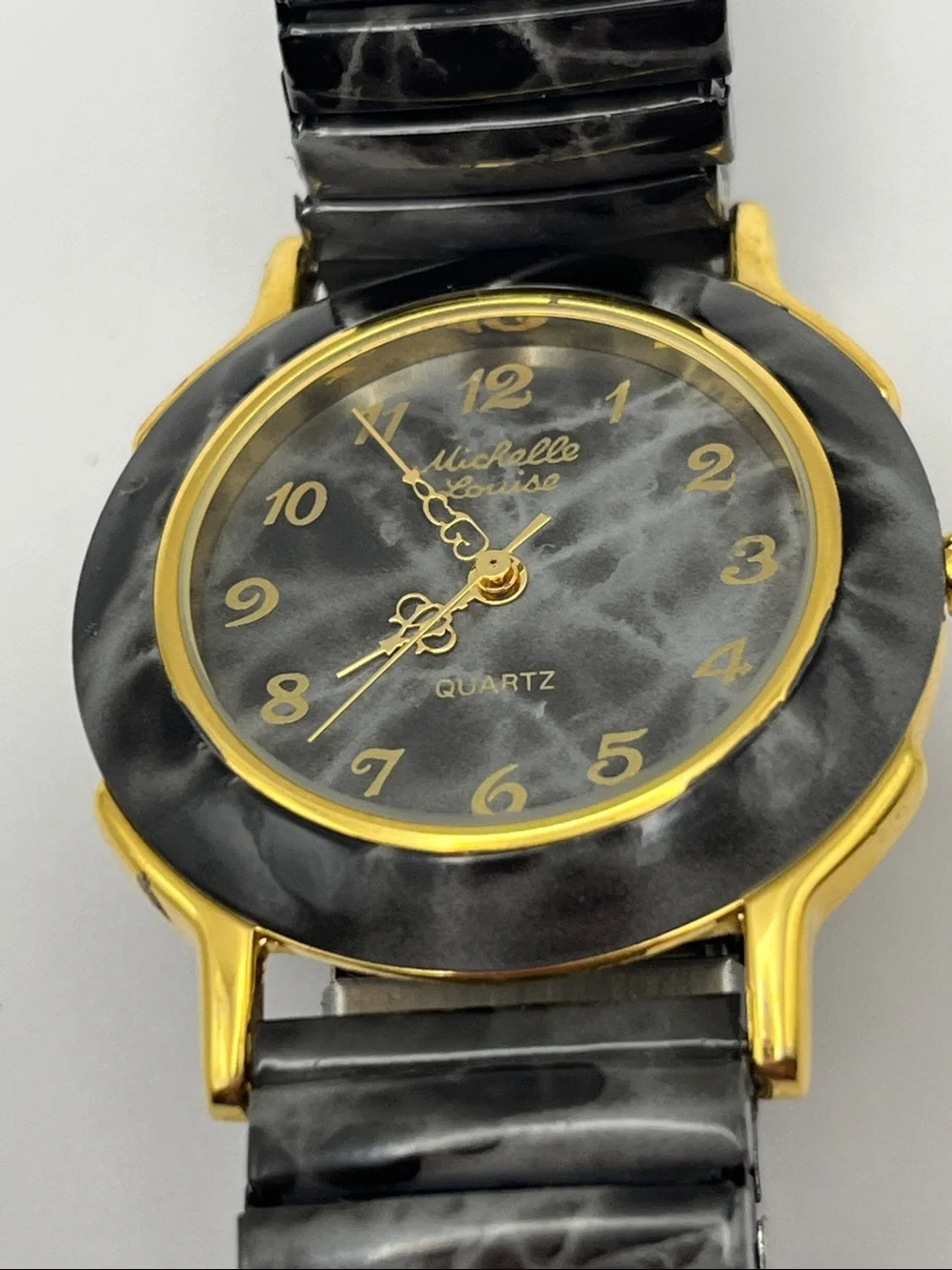 Michelle Louise Black and Gold Marble-Effect Women’s Quartz Watch